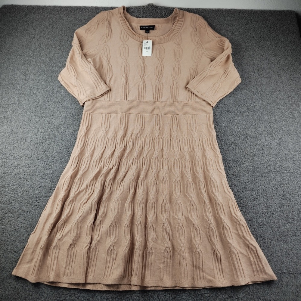 Lane Bryant Beige Cable Knit Fit & Flare Sweater Dress 18/20 Stretch Brown NWT